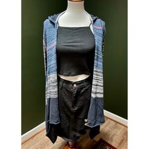 ROXY Blue Striped Hooded Open Front Waterfall Cardigan Women's XS‎